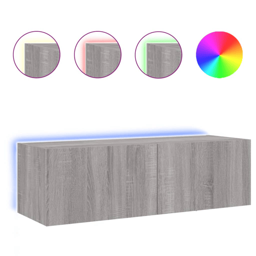 Móvel de parede p TV - Armário de TV c luzes LED 100x35x31 cm cinzento sonoma