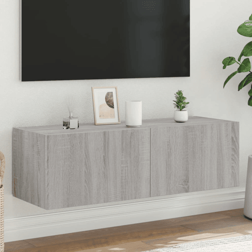 Móvel de parede p TV - Armário de TV c luzes LED 100x35x31 cm cinzento sonoma