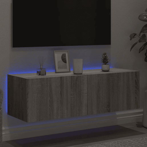 Móvel de parede p TV - Armário de TV c luzes LED 100x35x31 cm cinzento sonoma