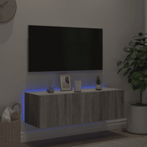 Móvel de parede p TV - Armário de TV c luzes LED 100x35x31 cm cinzento sonoma