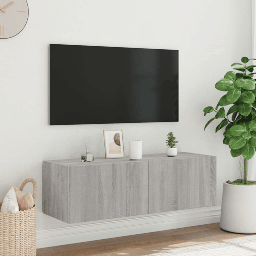 Móvel de parede p TV - Armário de TV c luzes LED 100x35x31 cm cinzento sonoma