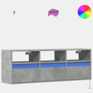 Móvel de parede p TV - Armário de TV c luzes LED 130x31x45cm cinzento cimento