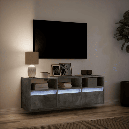 Móvel de parede p TV - Armário de TV c luzes LED 130x31x45cm cinzento cimento