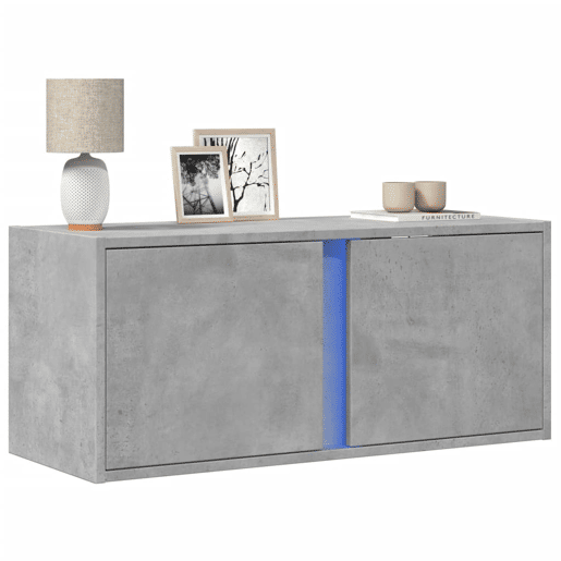 Móvel de parede p TV - Armário de TV c luzes LED 80x31x35 cm cinzento cimento