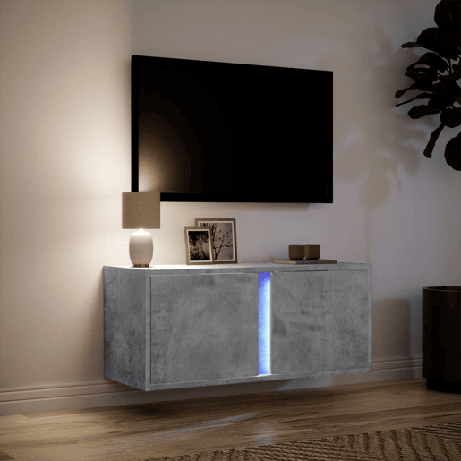 Móvel de parede p TV - Armário de TV c luzes LED 80x31x35 cm cinzento cimento