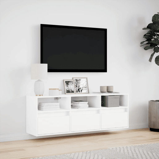 Móvel de parede para TV - Armário de TV com luzes LED 130x31x45 cm branco