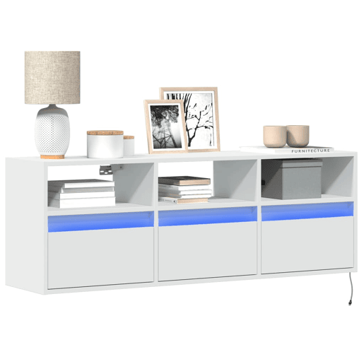 Móvel de parede para TV - Armário de TV com luzes LED 130x31x45 cm branco