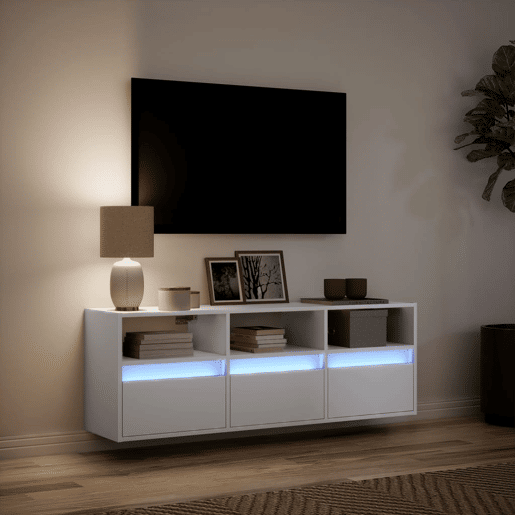 Móvel de parede para TV - Armário de TV com luzes LED 130x31x45 cm branco