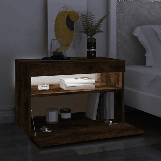Móvel de TV - Modulo de TV - Armário de TV com luzes LED 60x35x40 cm carvalho fumado