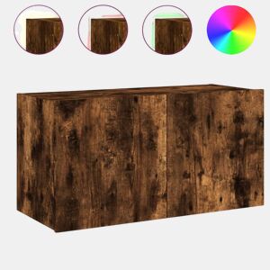 Móvel de parede p TV - Armário de TV c luzes LED 80x35x41 cm carvalho fumado