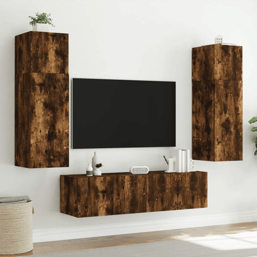 Móvel de parede p TV - Armário de TV c luzes LED 80x35x41 cm carvalho fumado