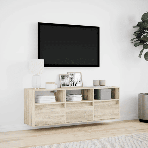 Móvel de parede p TV - Armário de TV c luzes LED 130x31x45 cm carvalho sonoma