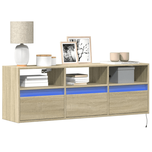 Móvel de parede p TV - Armário de TV c luzes LED 130x31x45 cm carvalho sonoma