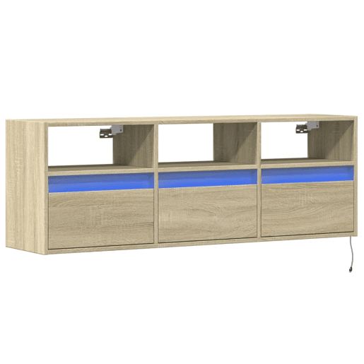 Móvel de parede p TV - Armário de TV c luzes LED 130x31x45 cm carvalho sonoma