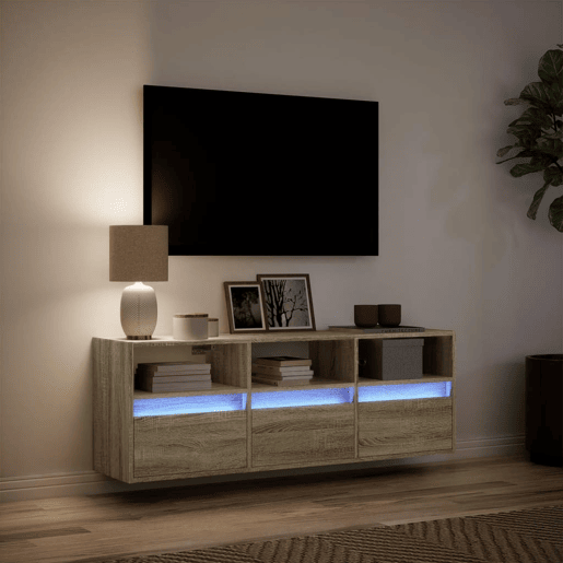 Móvel de parede p TV - Armário de TV c luzes LED 130x31x45 cm carvalho sonoma
