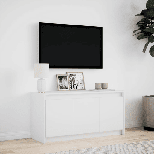 Móvel de TV - Modulo de TV - Armário de TV com luzes LED derivados de madeira branco