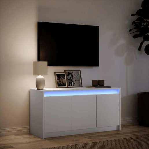 Móvel de TV - Modulo de TV - Armário de TV com luzes LED derivados de madeira branco