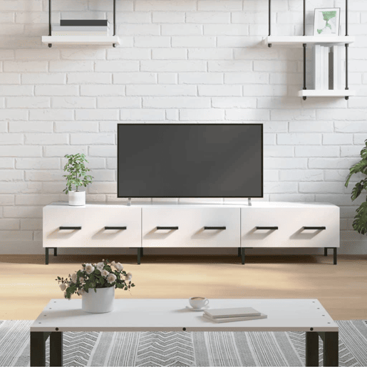Móvel de TV - Modulo de TV - Armário de TV 150x36x30 cm derivados de madeira branco brilhante