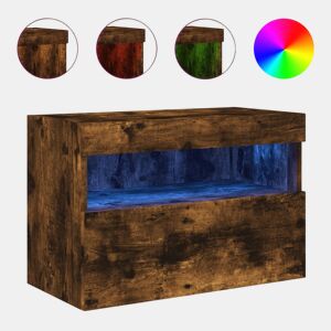 Móvel de parede p TV - Armário de TV c luzes LED 60x30x40 cm carvalho fumado