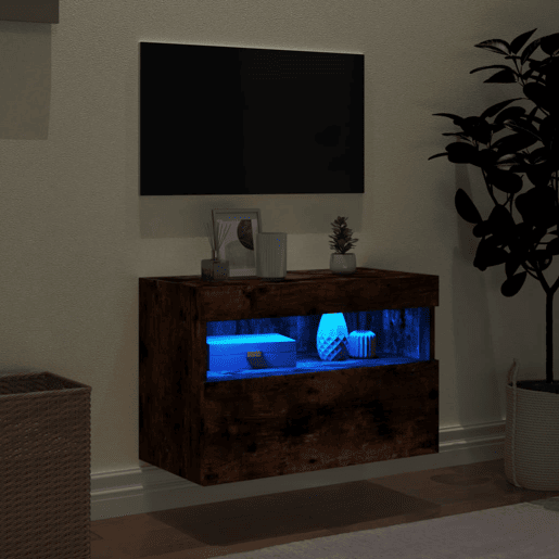 Móvel de parede p TV - Armário de TV c luzes LED 60x30x40 cm carvalho fumado