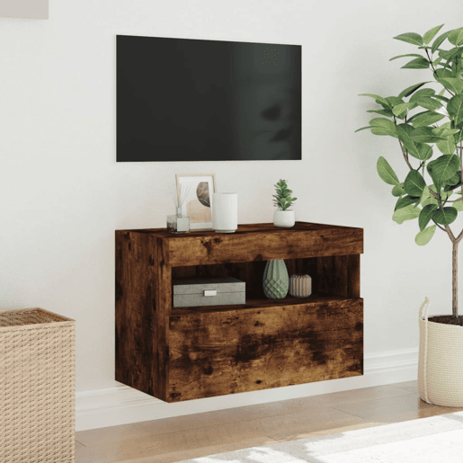 Móvel de parede p TV - Armário de TV c luzes LED 60x30x40 cm carvalho fumado