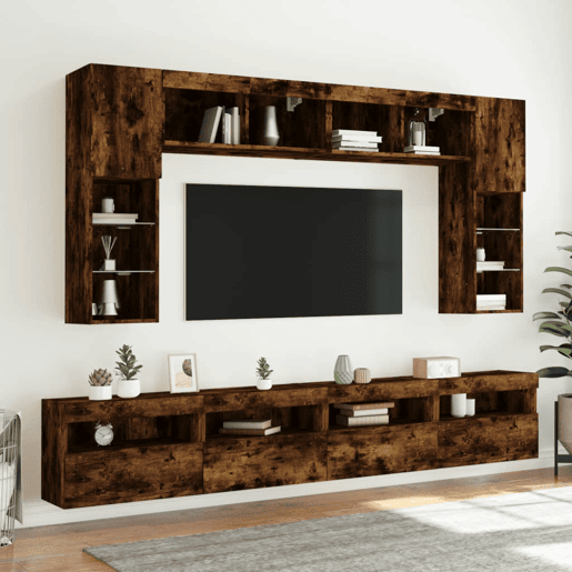 Móvel de parede p TV - Armário de TV c luzes LED 60x30x40 cm carvalho fumado