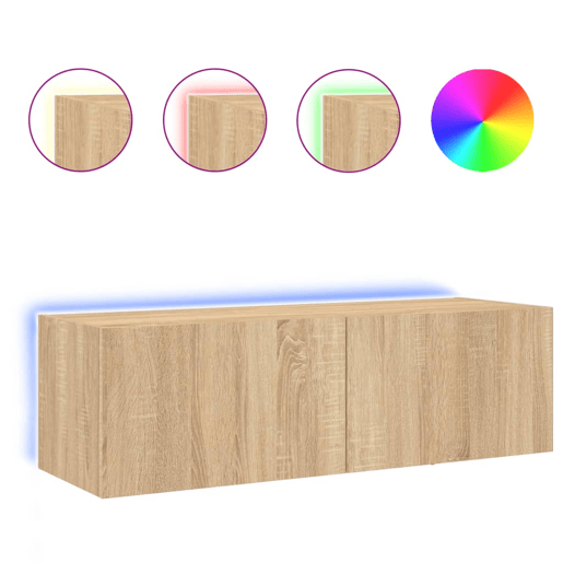 Móvel de parede p TV - Armário de TV c luzes LED 100x35x31 cm carvalho sonoma