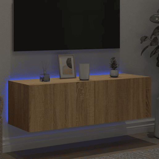 Móvel de parede p TV - Armário de TV c luzes LED 100x35x31 cm carvalho sonoma