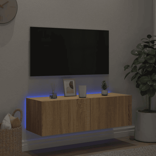 Móvel de parede p TV - Armário de TV c luzes LED 100x35x31 cm carvalho sonoma