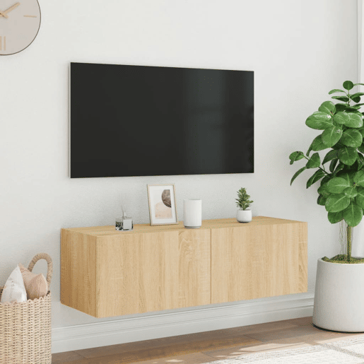 Móvel de parede p TV - Armário de TV c luzes LED 100x35x31 cm carvalho sonoma