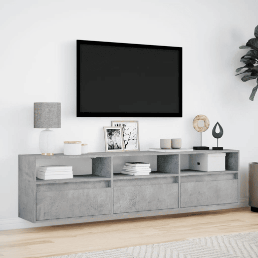 Móvel de parede p TV - Armário de TV c luzes LED 180x31x45 cm cinza cimento
