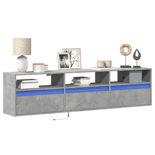 Móvel de parede p TV - Armário de TV c luzes LED 180x31x45 cm cinza cimento