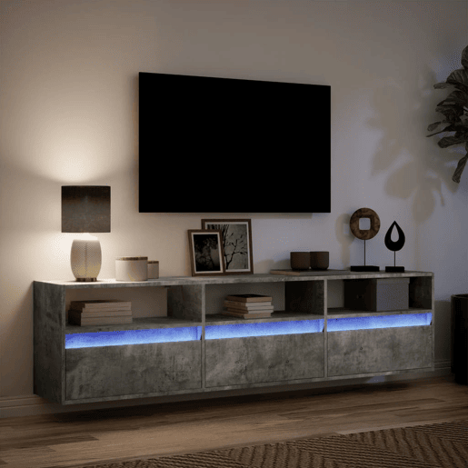 Móvel de parede p TV - Armário de TV c luzes LED 180x31x45 cm cinza cimento