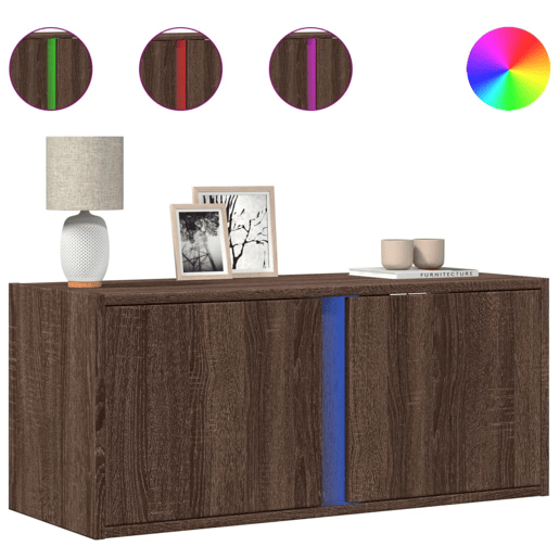 Móvel de parede p TV - Armário de TV c luzes LED 80x31x35cm carvalho castanho