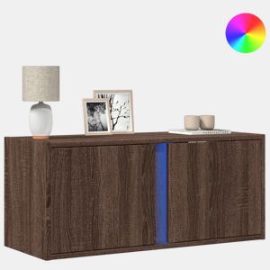 Móvel de parede p TV - Armário de TV c luzes LED 80x31x35cm carvalho castanho