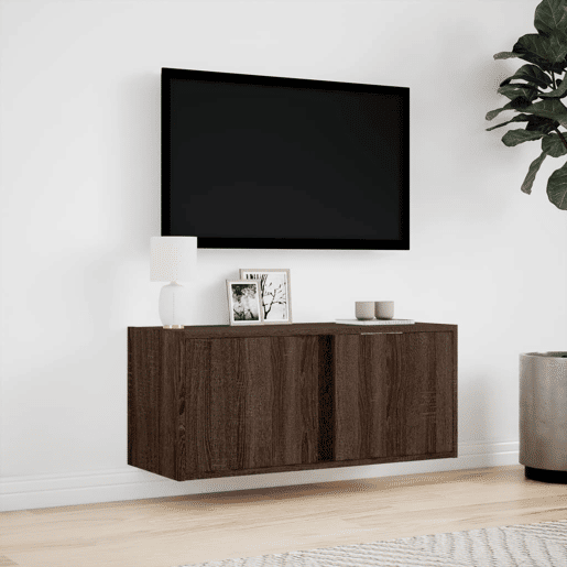 Móvel de parede p TV - Armário de TV c luzes LED 80x31x35cm carvalho castanho