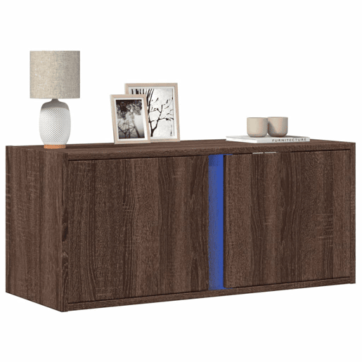 Móvel de parede p TV - Armário de TV c luzes LED 80x31x35cm carvalho castanho