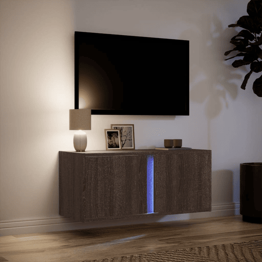 Móvel de parede p TV - Armário de TV c luzes LED 80x31x35cm carvalho castanho