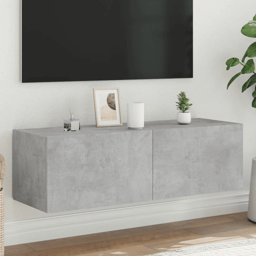 Móvel de parede p TV - Armário de TV c luzes LED 100x35x31 cm cinza cimento