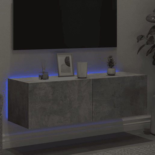 Móvel de parede p TV - Armário de TV c luzes LED 100x35x31 cm cinza cimento