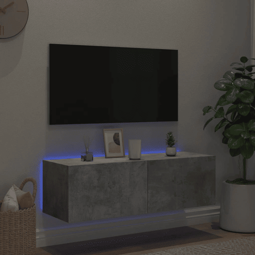 Móvel de parede p TV - Armário de TV c luzes LED 100x35x31 cm cinza cimento