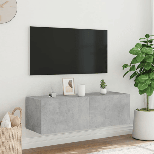 Móvel de parede p TV - Armário de TV c luzes LED 100x35x31 cm cinza cimento