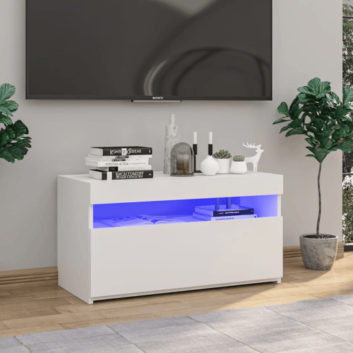 Móvel de TV - Modulo de TV - Armário de TV com luzes LED 75x35x40 cm branco brilhante
