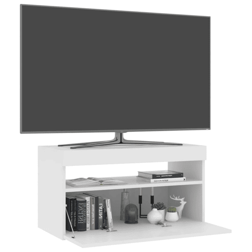 Móvel de TV - Modulo de TV - Armário de TV com luzes LED 75x35x40 cm branco brilhante