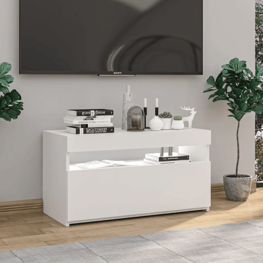 Móvel de TV - Modulo de TV - Armário de TV com luzes LED 75x35x40 cm branco brilhante