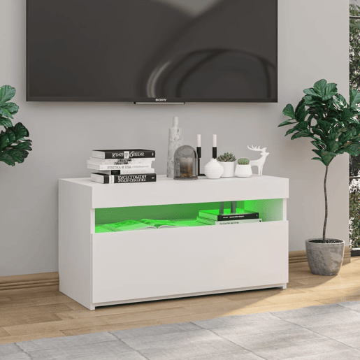 Móvel de TV - Modulo de TV - Armário de TV com luzes LED 75x35x40 cm branco brilhante