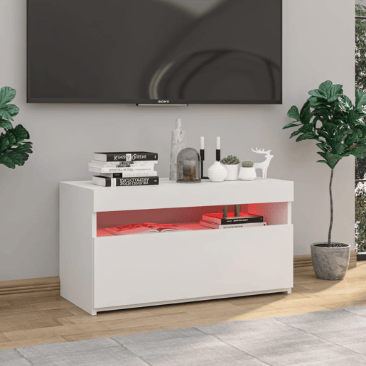 Móvel de TV - Modulo de TV - Armário de TV com luzes LED 75x35x40 cm branco brilhante