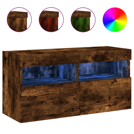 Móvel de parede p TV - Armário de TV c luzes LED 80x30x40 cm carvalho fumado