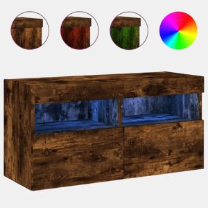 Móvel de parede p TV - Armário de TV c luzes LED 80x30x40 cm carvalho fumado