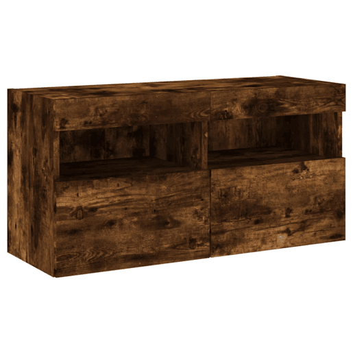 Móvel de parede p TV - Armário de TV c luzes LED 80x30x40 cm carvalho fumado
